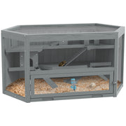 Grey 3 Tier Wooden Hamster Cage with Sliding Tray Seesaws and Water Bottle by PawHut