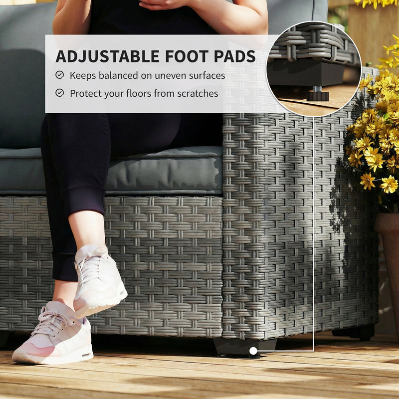 2 Seater Rattan Garden Sofa with Cushions for Outdoor Relaxing, Mixed Grey