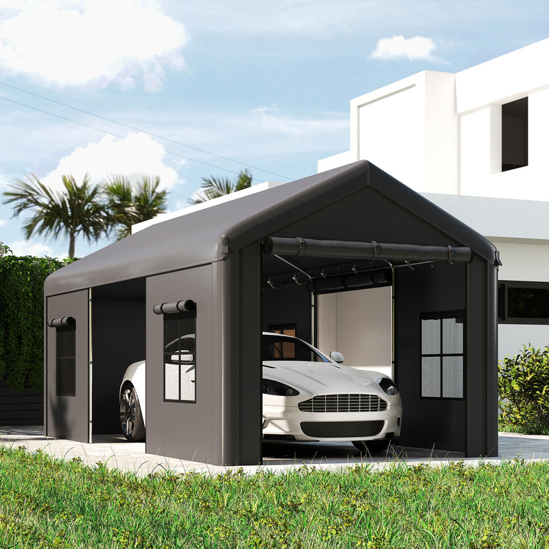 Carport with Full Weather Protection for Cars and Outdoor Storage 3 x 6 m Dark Grey Outsunny