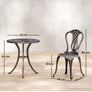Cast Aluminium Bistro Set for 2 with Umbrella Hole for Patio or Balcony, Bronze Tone Outsunny