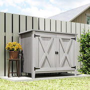 Wooden Garden Storage Shed With Shelf And Double Doors Ideal For Outdoor Tools Light Grey AOSOM