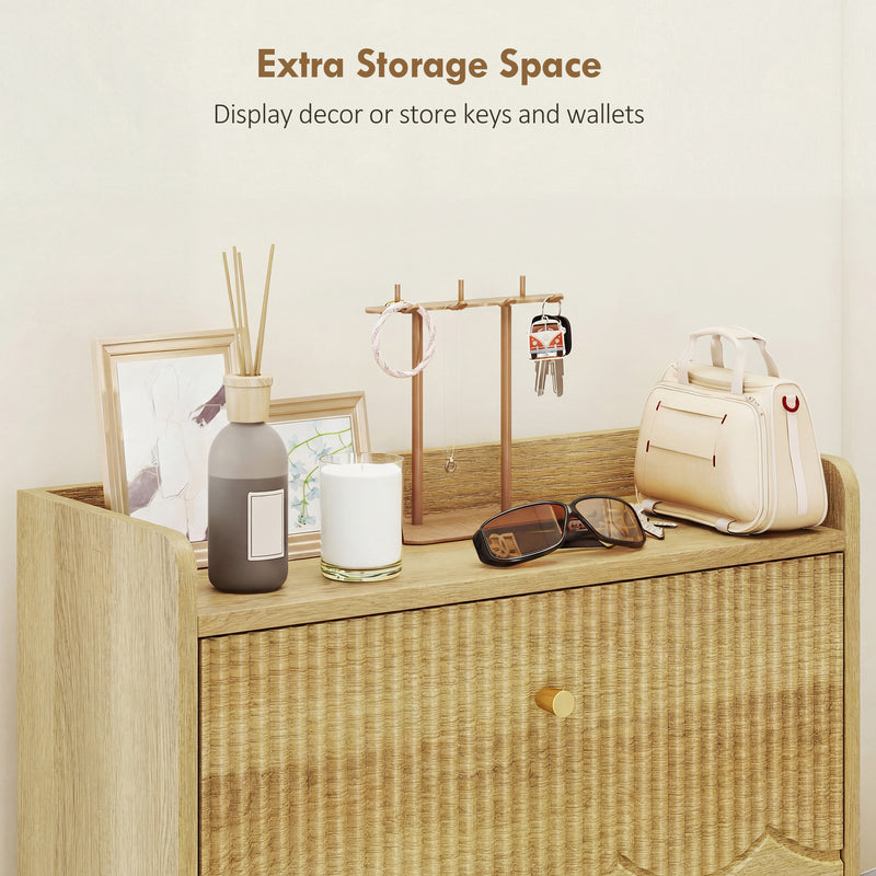 Slim Shoe Cabinet for Narrow Hallways with Adjustable Shelves and Top Storage Oak AOSOM