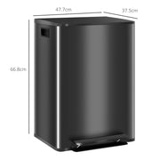 60L Dual Compartment Kitchen Recycling Bin with Deodoriser Holders Stainless Steel, Black