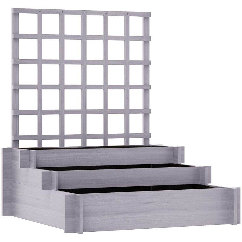 3 Tier Wooden Garden Planter With Trellis For Climbing Plants Raised Bed Grey AOSOM