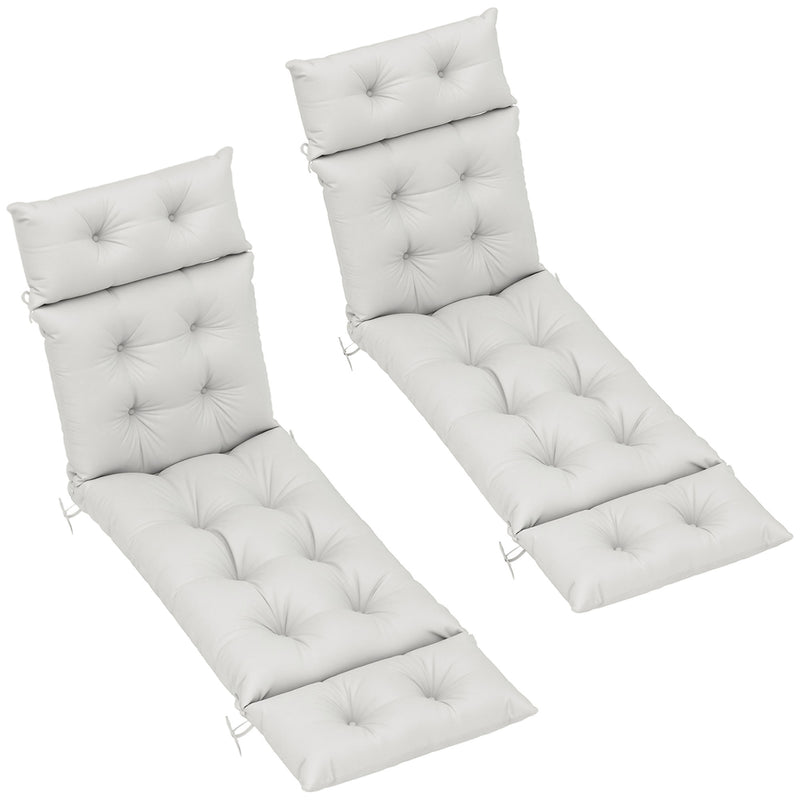 Light Grey Sun Lounger Cushions Set of 2 Thick Replacement Pads with Ties UPF20+ by Outsunny