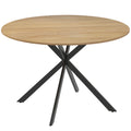 4 Seat Round Dining Table Industrial Style with Wood Effect Top and Black Steel Frame for Kitchen