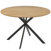 4 Seat Round Dining Table Industrial Style with Wood Effect Top and Black Steel Frame for Kitchen