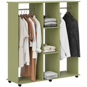 Green Double Open Wardrobe with Mobile Storage Shelves and 6 Wheels by HOMCOM
