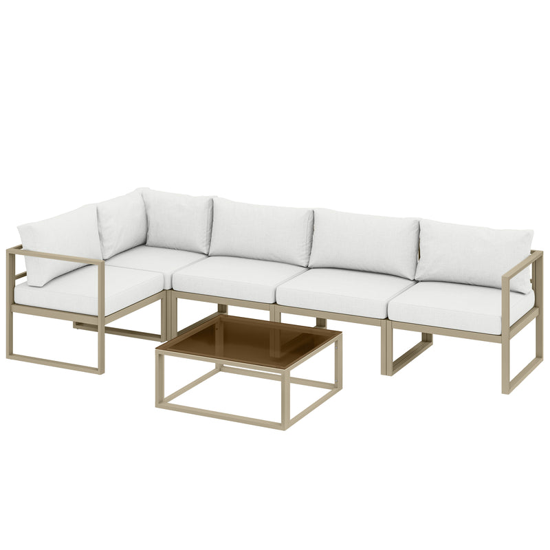 Garden Sofa Set with Gold Metal Frames Thick White Cushions and Coffee Table for Flexible Outdoor Seating
