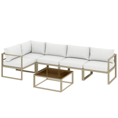 Garden Sofa Set with Gold Metal Frames Thick White Cushions and Coffee Table for Flexible Outdoor Seating Outsunny