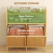 Bathroom Laundry Cabinet with Two Removable Sorting Baskets and Shelves Natural Cream AOSOM