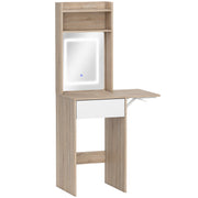 Dressing Table with Adjustable LED Mirror and Storage for Small Bedrooms Natural Wood AOSOM
