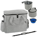 Pet Travel Organiser Bag with Insulated Food Containers and Collapsible Bowl Light Grey