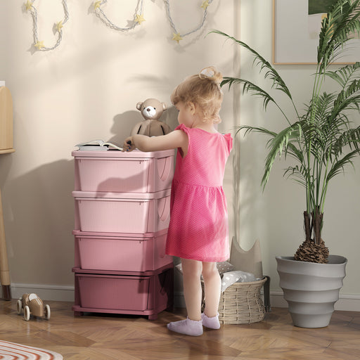 Pink Four Tier Kids Storage Unit With Removable Plastic Drawers For Bedroom Organisation