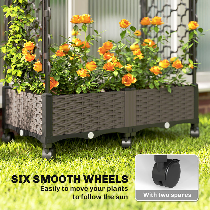 Raised Garden Planter with Trellis Arch and Wheels for Climbing Plants and Easy Movement, Black Outsunny
