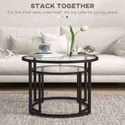 Modern Glass Nesting Coffee Tables Set of 2 Space Saving Living Room Design Black