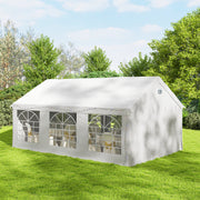 6x4m Marquee Party Tent for Outdoor Gatherings with Large Windows and Weather Protection White Outsunny