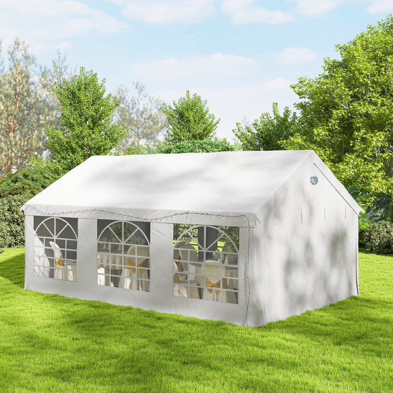 6x4m Marquee Party Tent for Outdoor Gatherings with Large Windows and Weather Protection White Outsunny