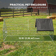 Rabbit run on grass with its 1.35 m² floor area marked out beside the shade cover