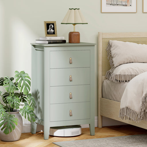 Modern 4 Drawer Chest of Drawers with PU Leather Handles for Bedroom or Hallway, Green