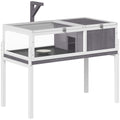 Pawhut raised tortoise cage in white and grey with pull-out tray, studio product shot