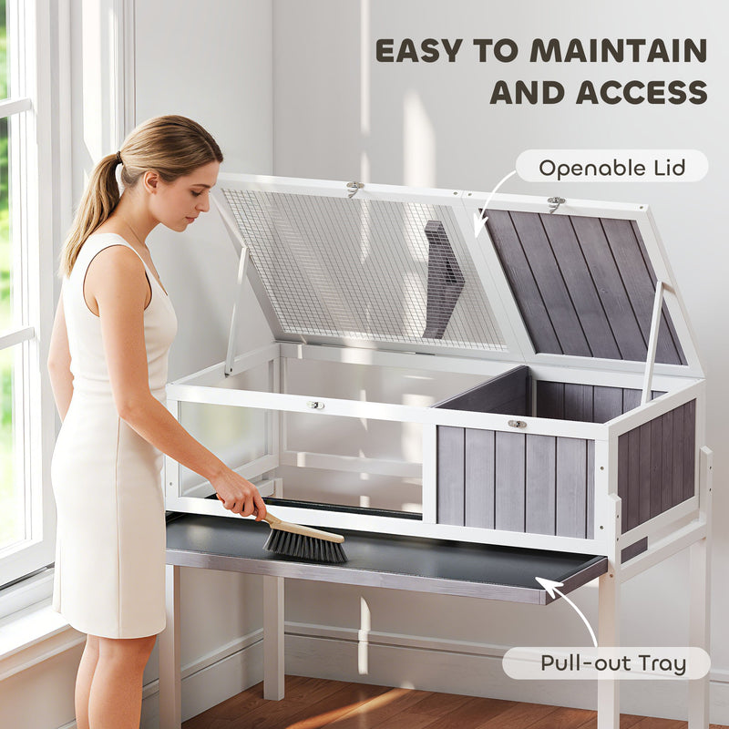 Feature panel showing the pull-out tray sliding from the base