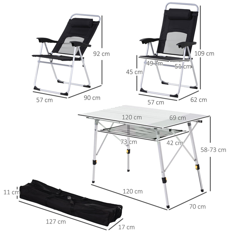 3 Piece Folding Camping Table and Chair Set with Portable Design for Travel, Grey AOSOM