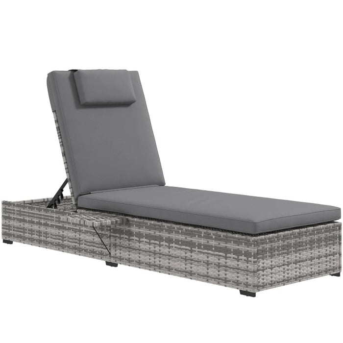 Image of a grey rattan reclining sun lounger 