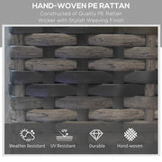 Image of a rattan sun lounger with grey cushion arms and wheels