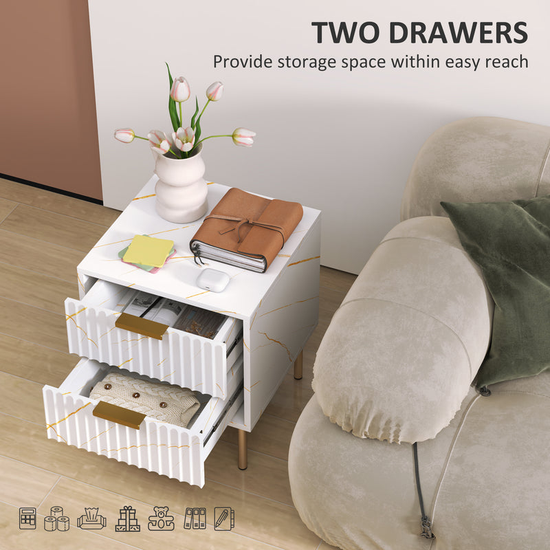 White Elegant 2 Drawer Bedside Table for Bedroom Storage by HOMCOM