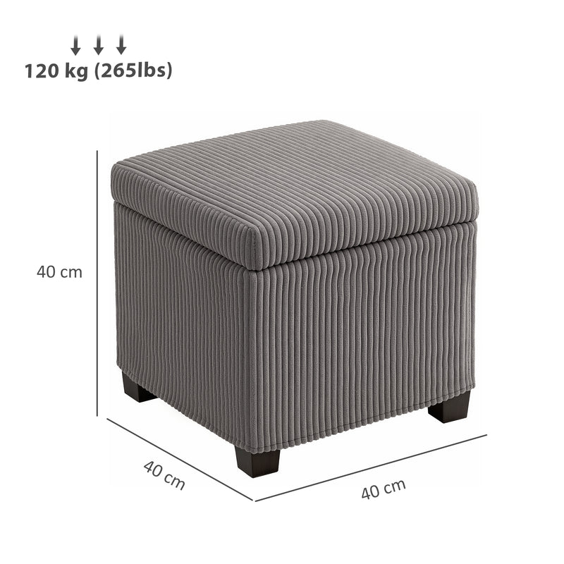 Grey Corduroy Square Storage Ottoman Stool with Removable Lid and Legs 40cm by HOMCOM