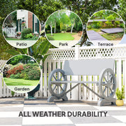 Grey 2 Seater Wooden Garden Bench with Wagon Wheel Design by Outsunny