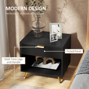 Black and Gold Bedside Table with Drawer and Shelf for Elegant Storage by HOMCOM