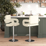 Set of 2 Adjustable Swivel Bar Stools with Backrest and Armrests for Kitchen White