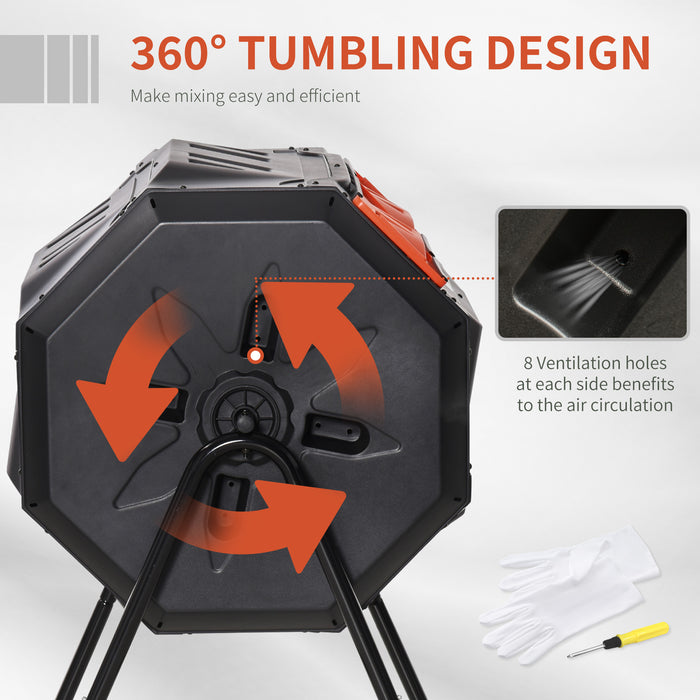160L Dual Chamber Rotating Garden Composter in Orange by Outsunny