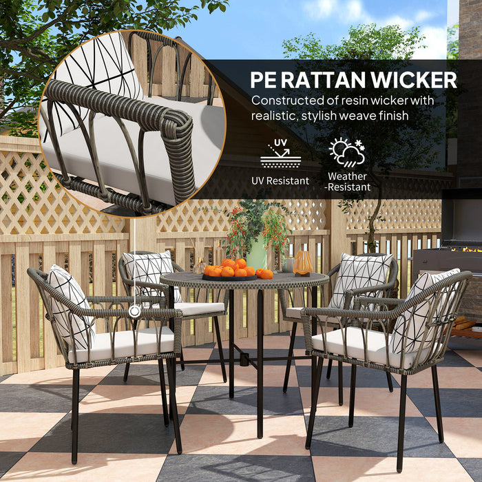 Grey 5 Piece Rattan Patio Dining Set With Cushions And Glass Tabletop By Outsunny