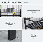 Outdoor Metal Bench with Pull-Out Centre Table for Garden or Patio Seating Black Outsunny