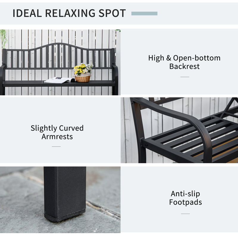 Outdoor Metal Bench with Pull-Out Centre Table for Garden or Patio Seating Black Outsunny