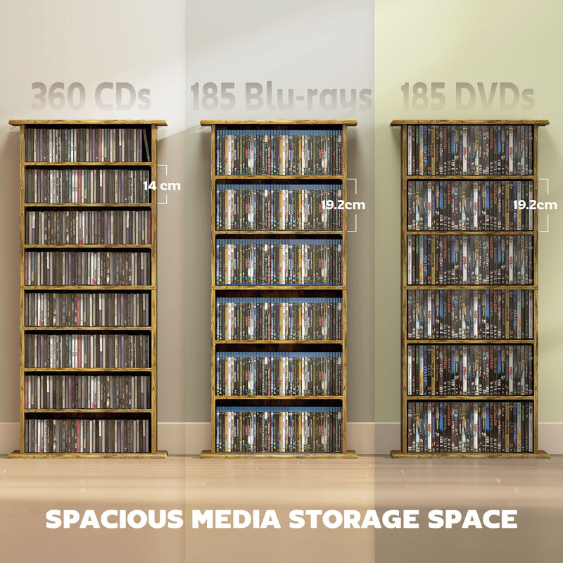 Tall CD Storage Tower Unit With 360 Degree Rotating Base For Home Organisation Rustic Brown Homcom