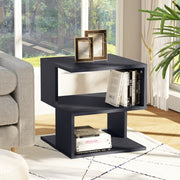 Set of 2 Modern Side Tables with 2 Tier Storage for Living Room or Bedroom Black