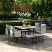 Nine Piece Garden Dining Set with Steel Frame in Grey by Outsunny