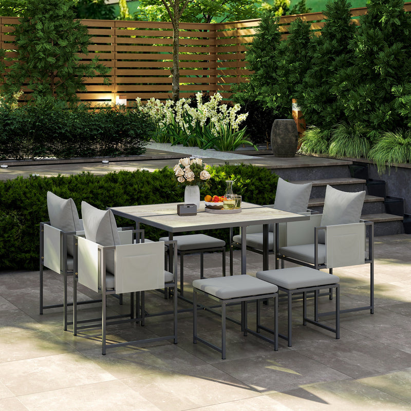 Nine Piece Garden Dining Set with Steel Frame in Grey by Outsunny