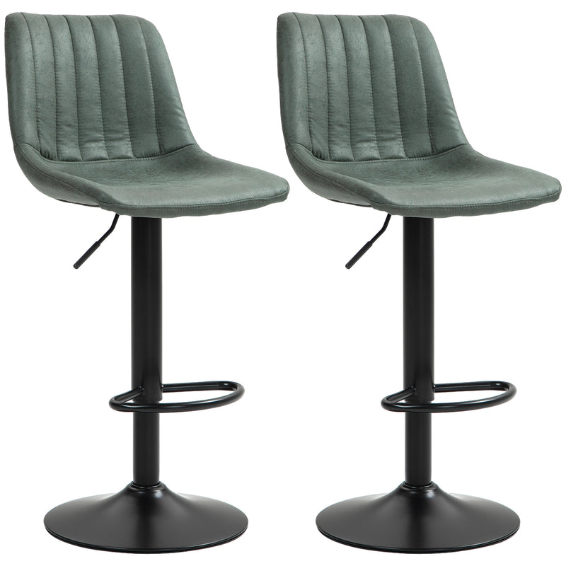Set of Two Retro Tub Bar Stools with Low Backrest for Kitchen or Home Bar Green
