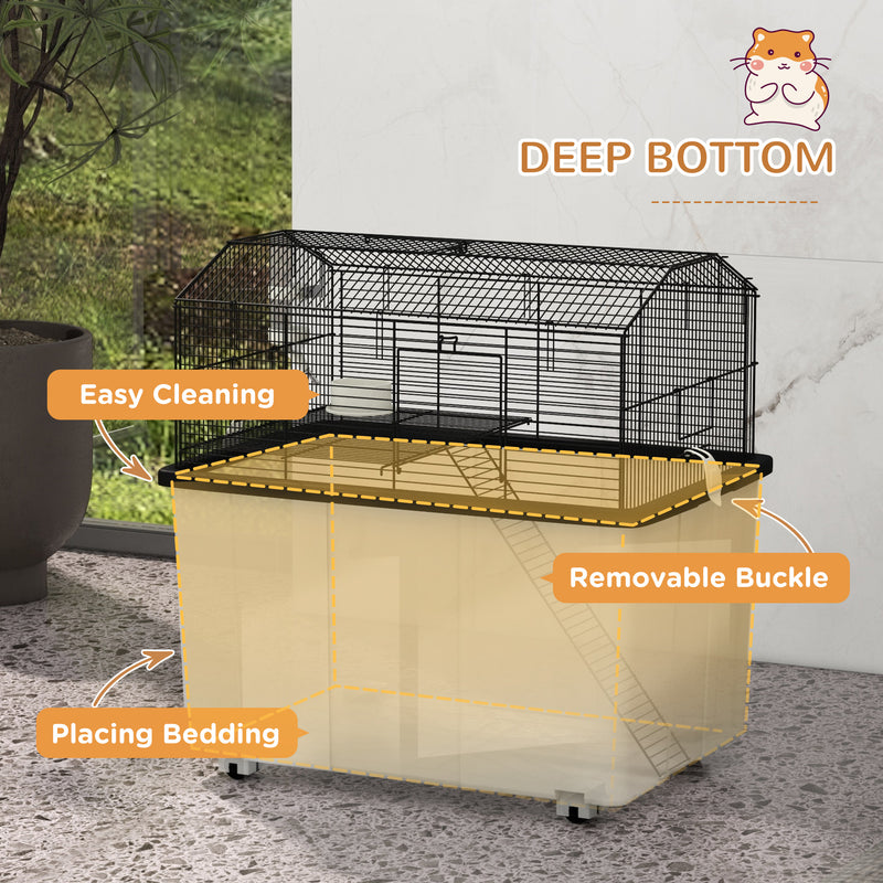Two Tier Hamster Cage with Wheels Deep Base and Accessories for Small Pets, Grey