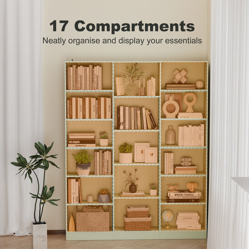 Slim Bookcase with Adjustable Shelves for Small Spaces and Hallways in Light Green by Homcom