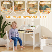 Kids Desk and Chair Set with Storage for Homework and Crafts Ages 3–8 Natural and White AOSOM