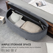 Velvet Feel Half Moon Storage Ottoman Seat With Hidden Compartment, Dark Grey