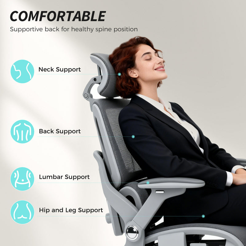 Ergonomic High Back Mesh Office Chair With Lumbar Support For Home Workspaces Grey AOSOM