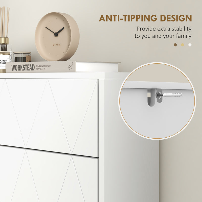 Slim Shoe Storage Cabinet with Two Flip Drawers Ideal for Hallways White