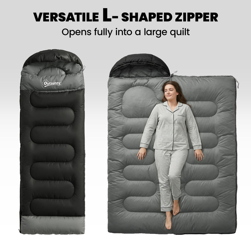 Sleeping Bag for Camping with Warm Hollow Cotton Fill and Blanket Zip Design Black